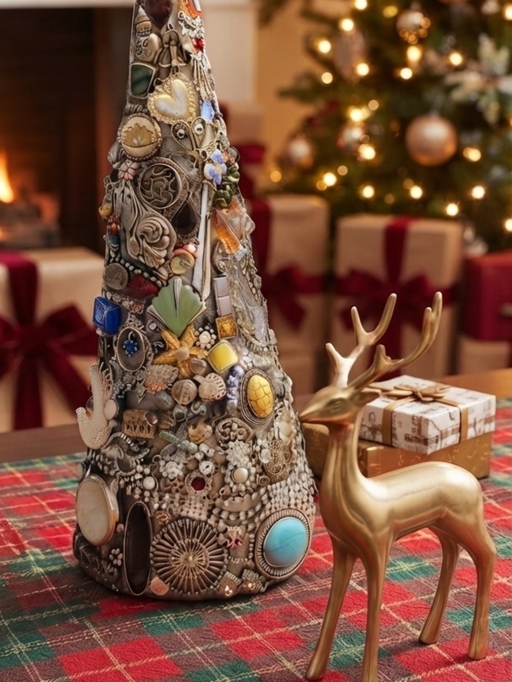 Handcrafted Decorative Jeweled Cone Tree
